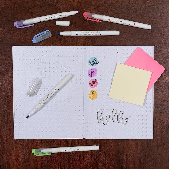 Zebra Pen MILDLINER No Bleed Brush Pen, Assorted Cool, Dual Tip, 5-Pack