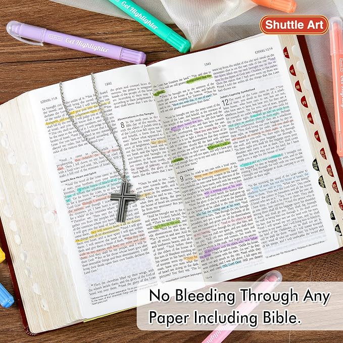 Shuttle Art Bible Highlighters and Pens No Bleed, 12 Pastel Colors Gel Highlighters No Bleed Through, Bible Journaling Supplies, Great for Journaling Highlighting and Studying