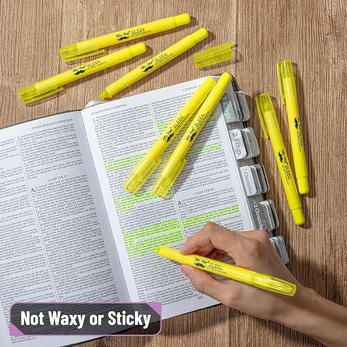 Mr. Pen- No Bleed Gel Bible Highlighters, Yellow, Pack of 16