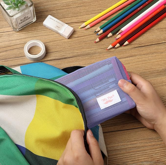 Mr. Pen- Mesh Pencil Case, Purple | Mesh Zipper Pouch Bags with Zipper Pouches for Organization, Cosmetic Bag, Purse Pouch, Cute Makeup Bag
