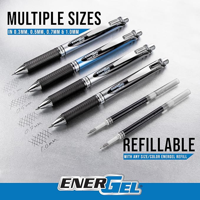 Pentel EnerGel RTX Retractable Liquid Gel Pen (0.5mm), Fine Line, Needle Tip, Violet Ink, Pack of 3 (BLN75BP3V)
