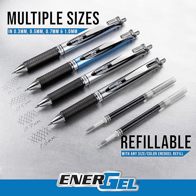 Pentel EnerGel RTX Retractable Liquid Gel Pen, 0.7mm, Camo Hue, Sepia, Black, and Forest Green Ink, Pack of 3 Pens (BL77CAMBP3M)