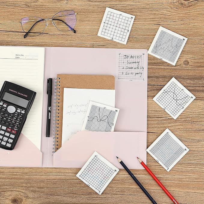 Mr. Pen- Transparent Graph Sticky Notes, 3x3 Inch, 6 Pads, 50 Sheets/Pad | 6 Grid Designs, Square Graph Paper Notes & Fineliner, Waterproof Grid Sticky Note Pads for Math, Study, Journals, Planners