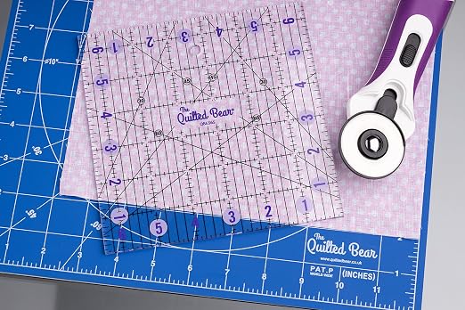 The Quilted Bear Square Quilting Ruler, Transparent Acrylic, 5" x 5" | Non-Slip, Precise Bold Lines, 30, 45 & 60 Degree Angles, 3mm Thick Transparent Acrylic, for Quilt Blocks, Sewing & Craft
