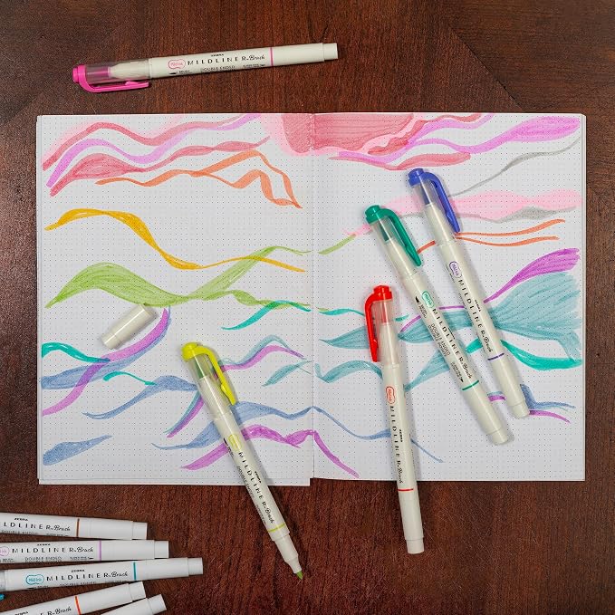 Zebra Pen MILDLINER No Bleed Brush Pen, Assorted Colors, Dual Tip, 25-Pack