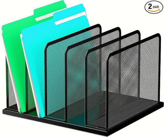 Kuntine.B Desk File Organizer Upright Mesh Desktop Organizer File Sorter Office Organization File Holder for Home, Office & Classroom (Black, 1 Pack 5-Section)