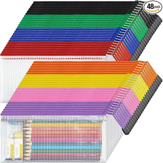 JARLINK A6 Size Mesh Zipper Pouch Bags, Waterproof Pencil Pouches, 48 Pack | Waterproof Pencil Pouch for School Supplies Storage, Small Zipper Pouches (9.3× 4 in) for Cash, Cosmetics, Travel, 10 Colors