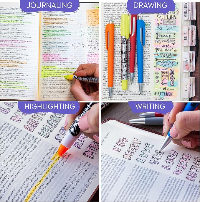 BLIEVE - Aesthetic Highlighters and Gel Pens With Soft Ink and Chisel Tip, Bible Highlighters and Pens No Bleed, Dry Fast Easy to Hold, for Bible Journaling Planner School Supplies (COLORFUL)