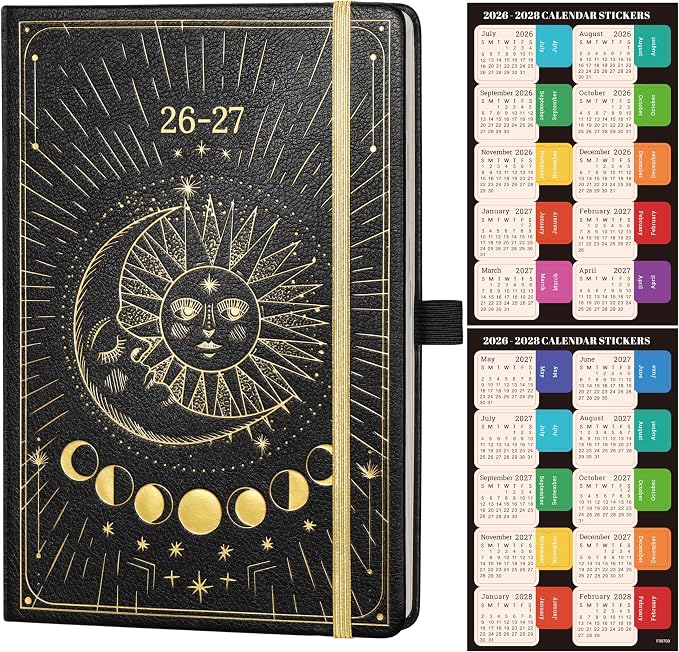 2026-2027 Planner - Academic Planner 2026-2027, Jul 2026 - Jun 2027, 5.75" x 8.25", 26-27 Weekly Monthly Planner, Faux Leather Planne-r 26-27 with Back Pocket & 40 Notes Pages - The Sun and Moon