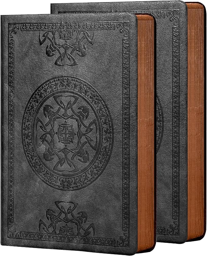 CAGIE 2 Pack Leather Vintage Journal for Men Soft Cover Lined Pages Notebook 180 Lay Flat for Writing Travel Diary, 5.7'' x 8.3'', Black