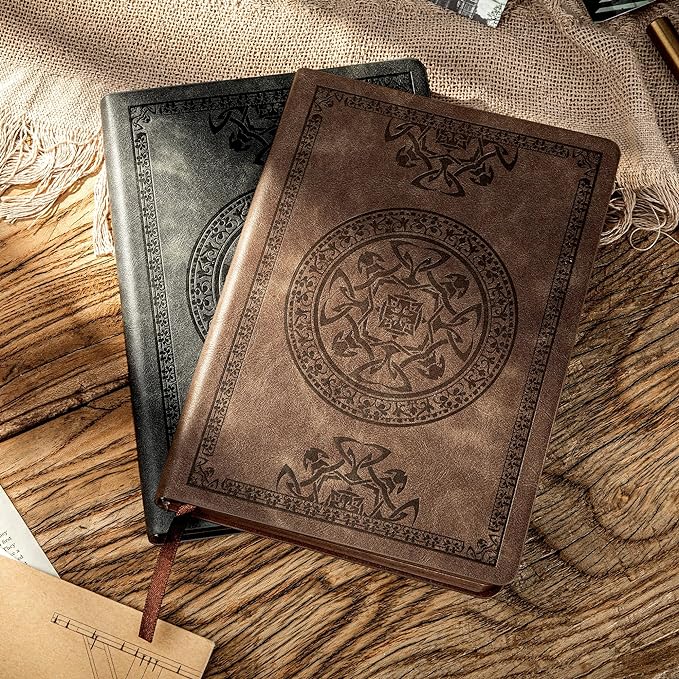 CAGIE 2 Pack Leather Vintage Journal for Men Soft Cover Lined Pages Notebook 180 Lay Flat for Writing Travel Diary, 5.7'' x 8.3'', Black, Dark Brown
