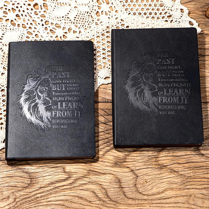 MINICAGIE 2 Pack Leather Journal for Men Soft Cover Journals for Writing with 256 Pages Vintage Lion Journaling Notebooks Travel Inspirational Diary Black and Black, A5