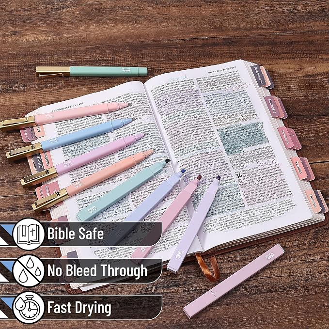 Mr. Pen- Aesthetic Highlighters and Ballpoint Pens No Bleed, 12 Pack | Morandi Colors, Bible Highlighters and Pens No Bleed, Fast Dry and No Smear for Bible Journaling, Planner, School Supplies